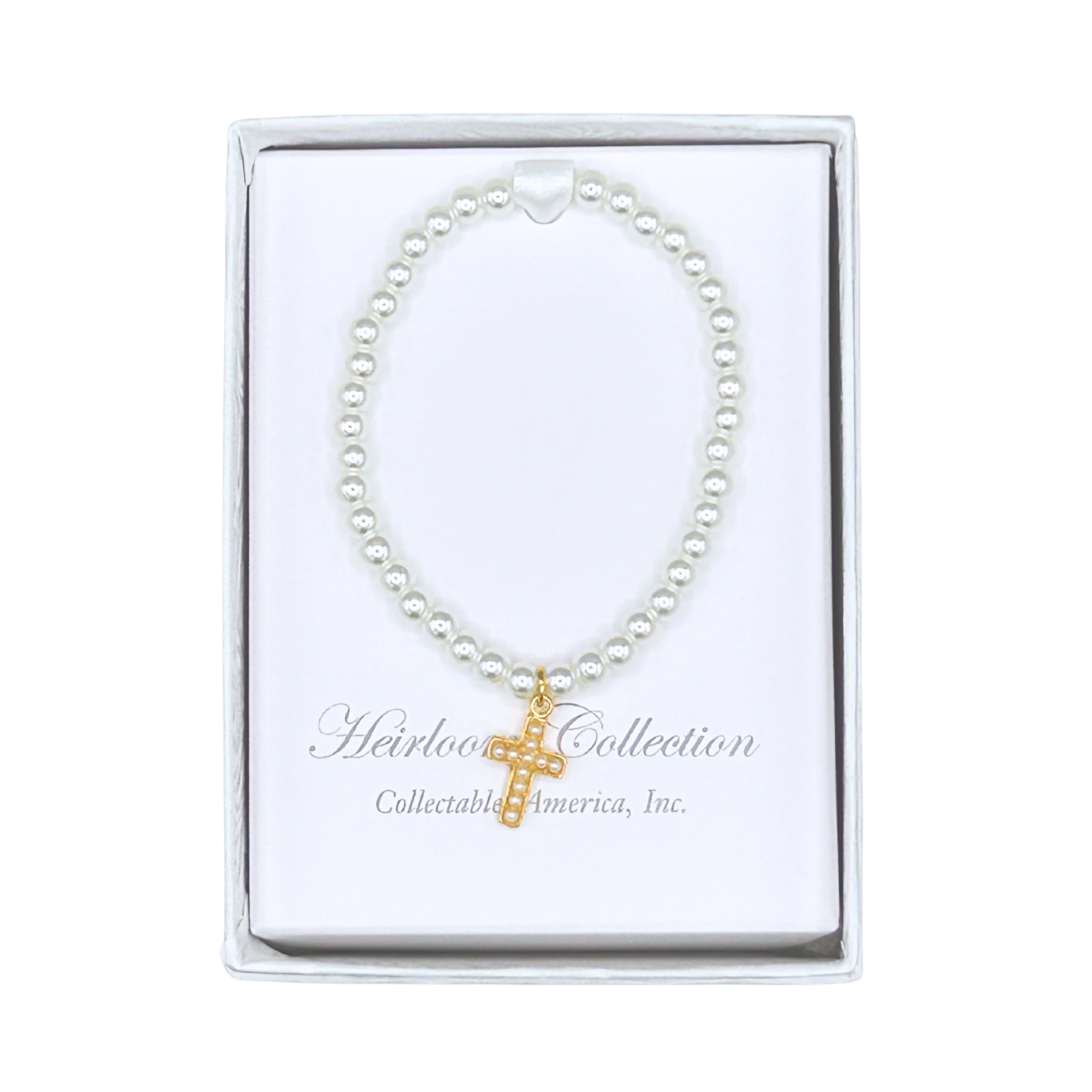 Pearl Bracelet with Gold Cross