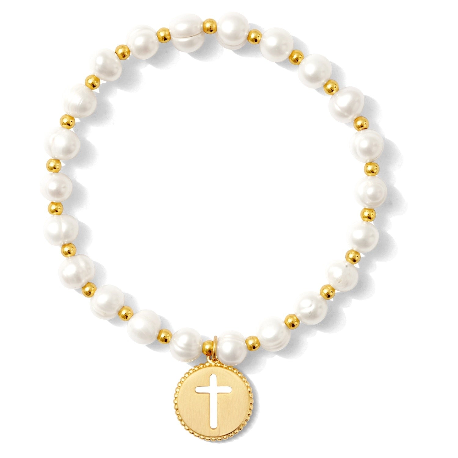 Pearl Cut-Out Pendant Cross Bracelet