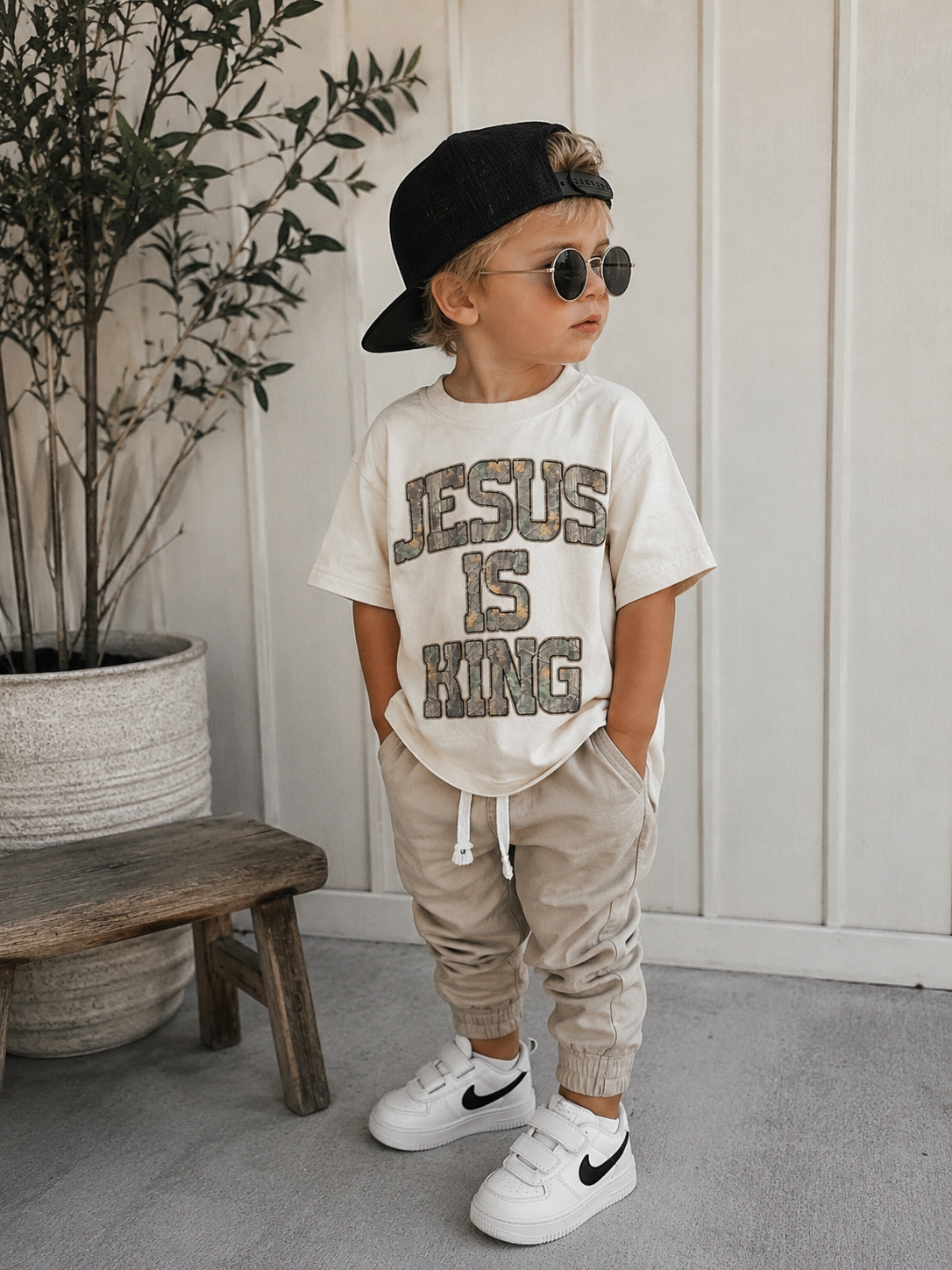 Kids Jesus is King Camo Shirt