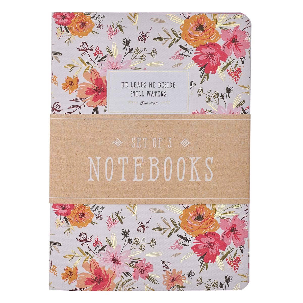 He Leads Me Pink Floral Large Notebook Set