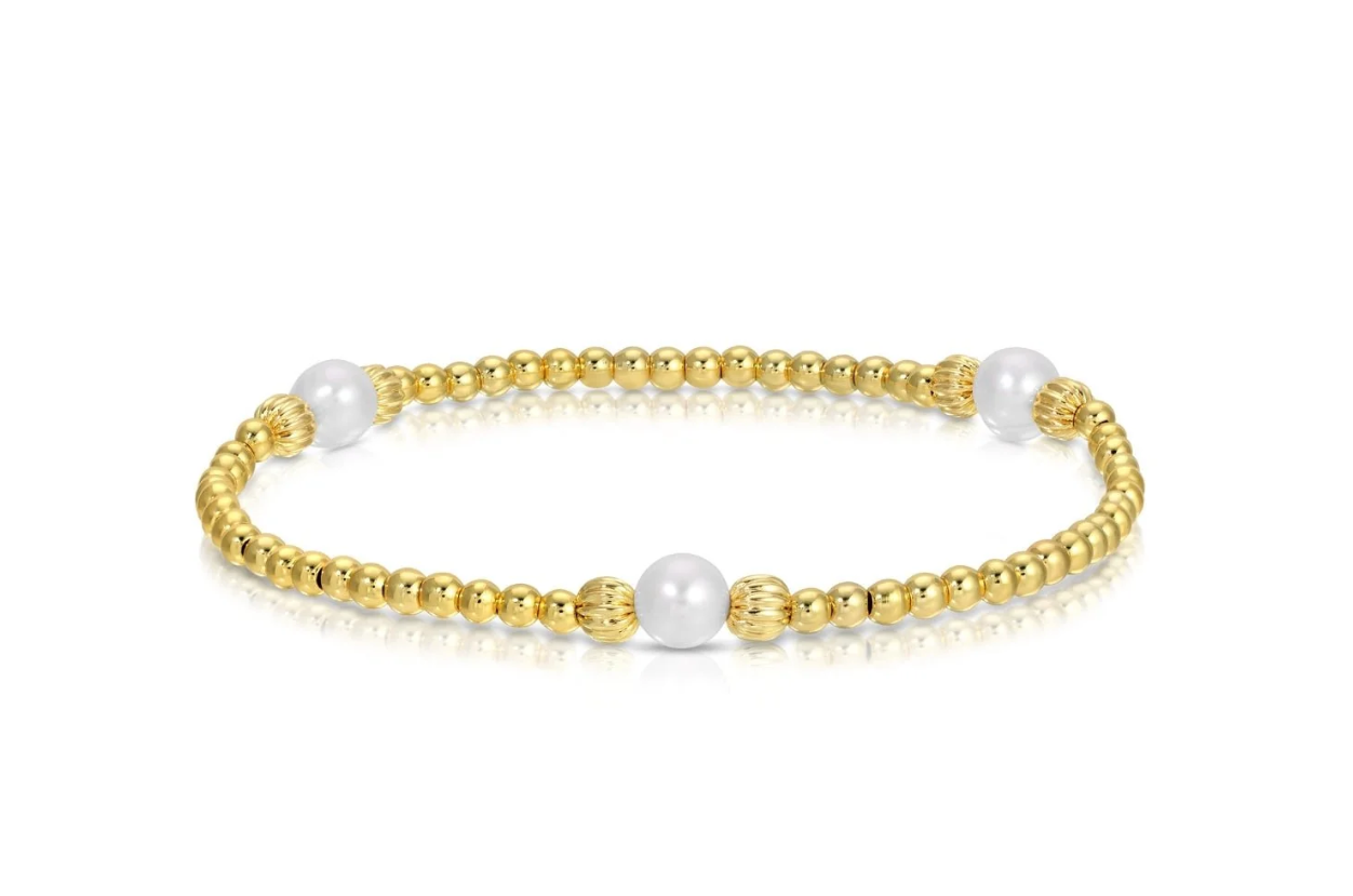 Textured Beads Stretch Bracelet with Pearls