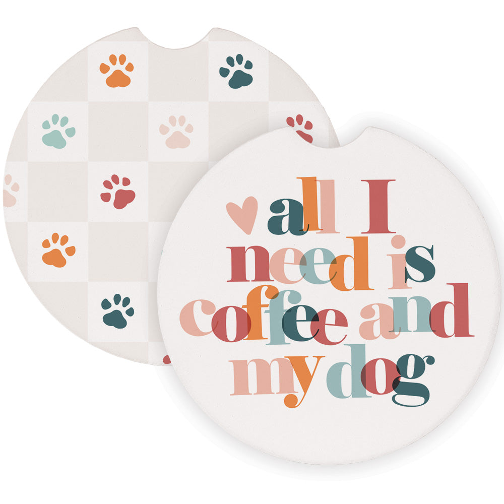 Coffee Dog Paw Prints Car Coaster Set