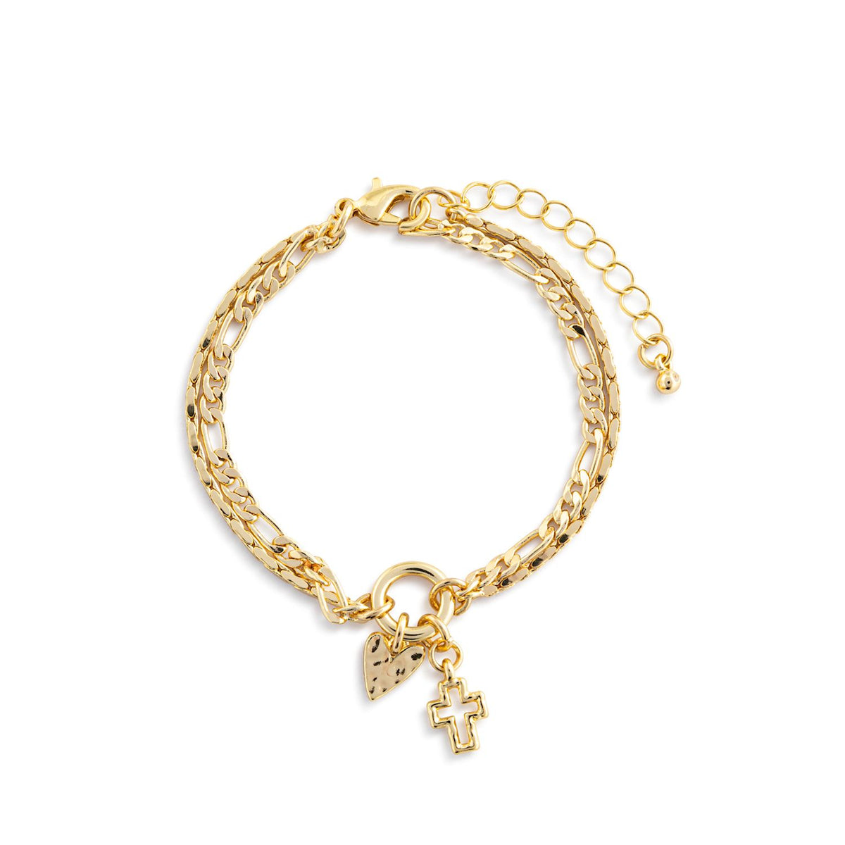 Heart + Cross Gold Charm Layered Bracelet