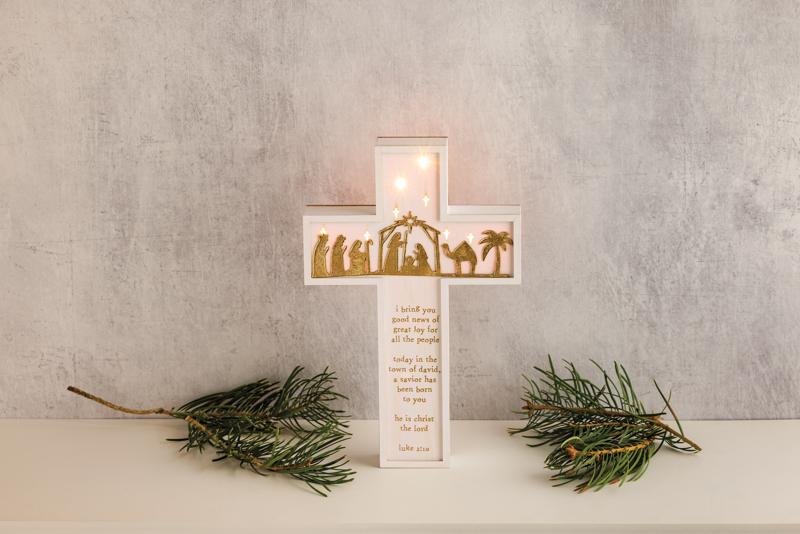 LED Light Up Nativity Cross
