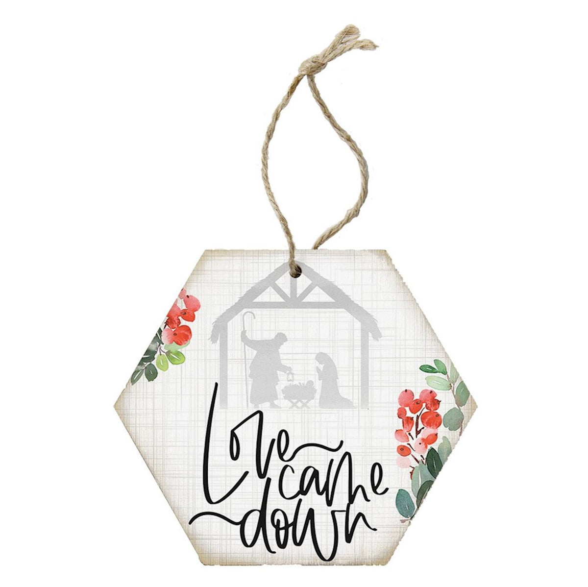 Christmas, nativity, love, handmade, wood, decoration, rustic, holiday, floral accents, USA made