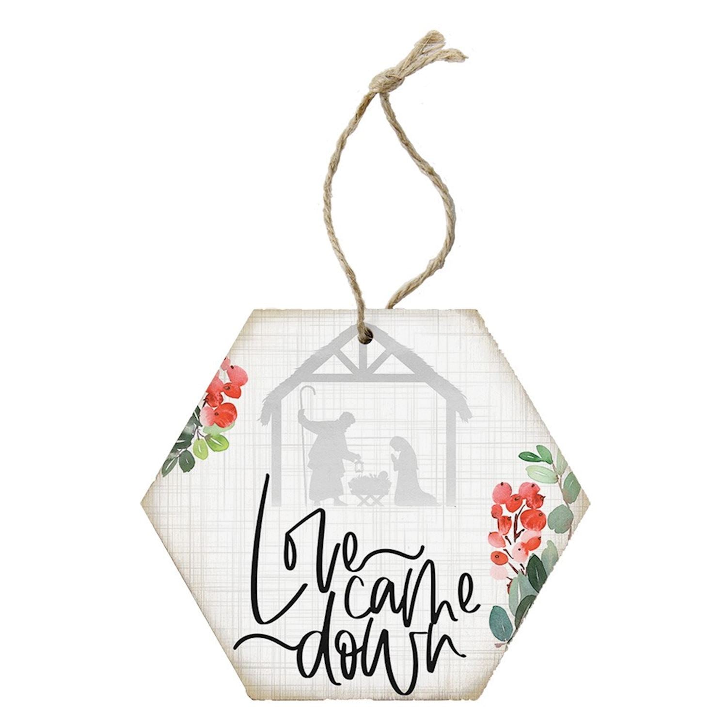 Christmas, nativity, love, handmade, wood, decoration, rustic, holiday, floral accents, USA made