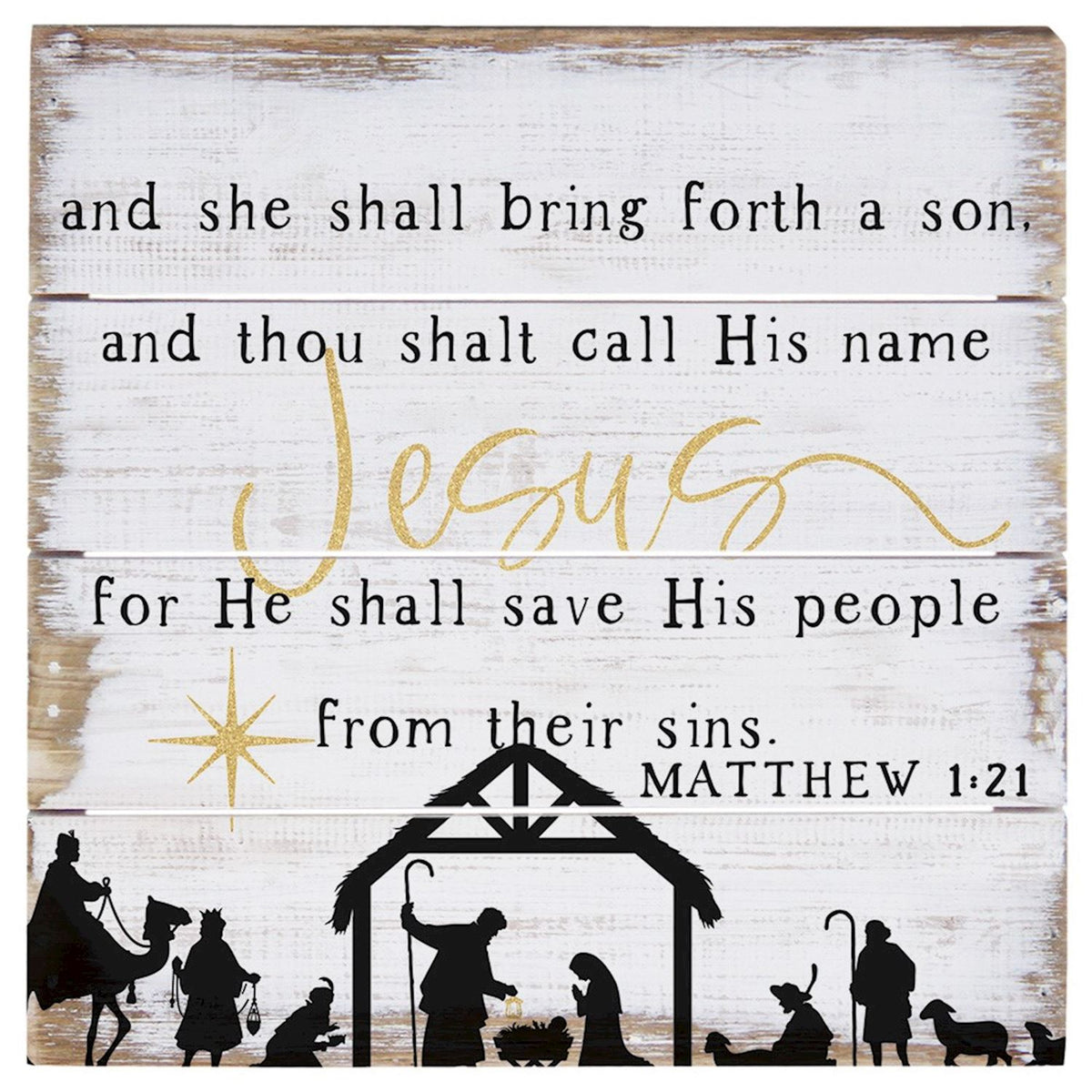 Wooden nativity sign - Jesus, manger, Matthew 1:21