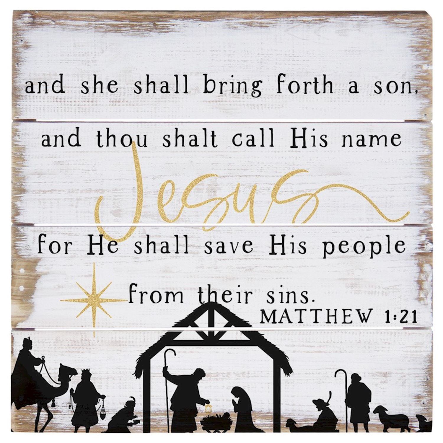 Wooden nativity sign - Jesus, manger, Matthew 1:21