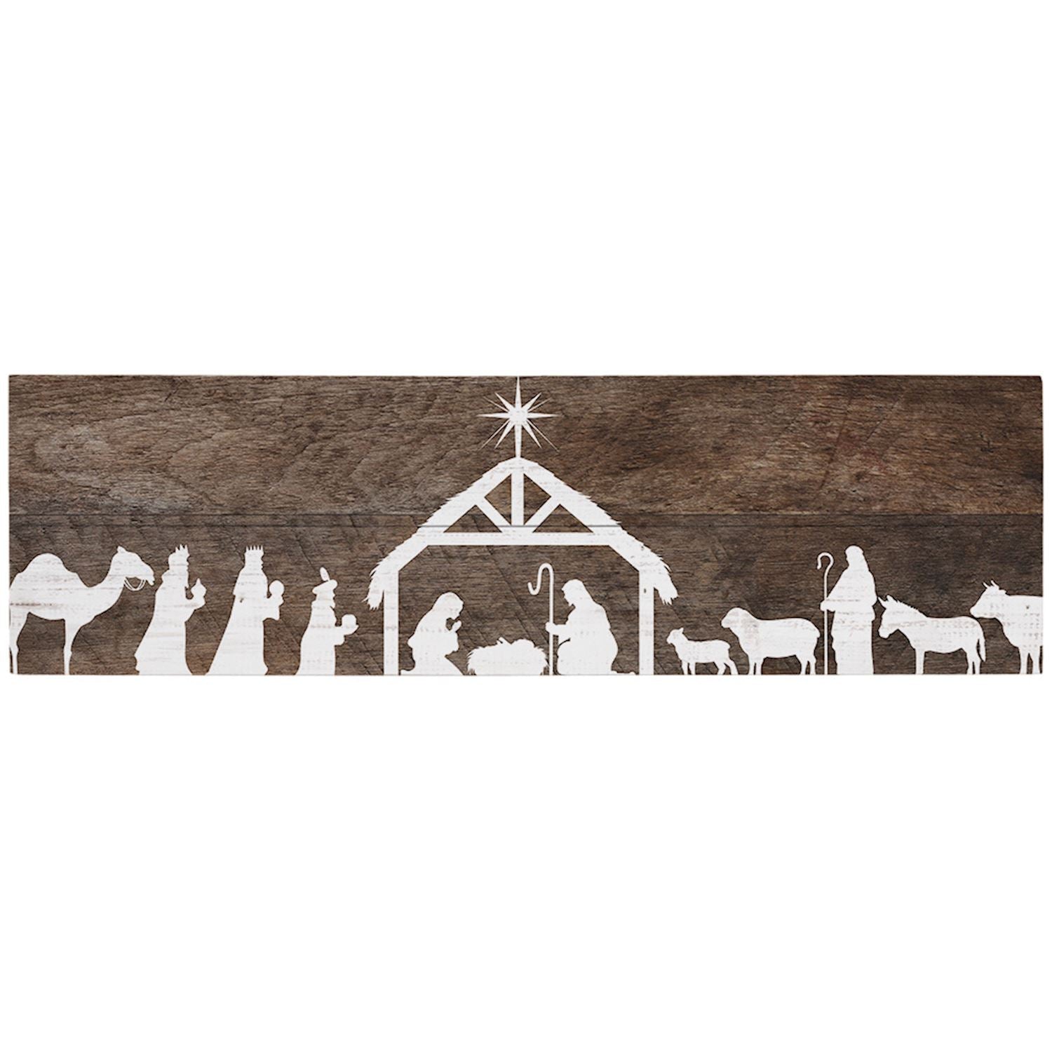 Silhouette nativity scene on a wooden background