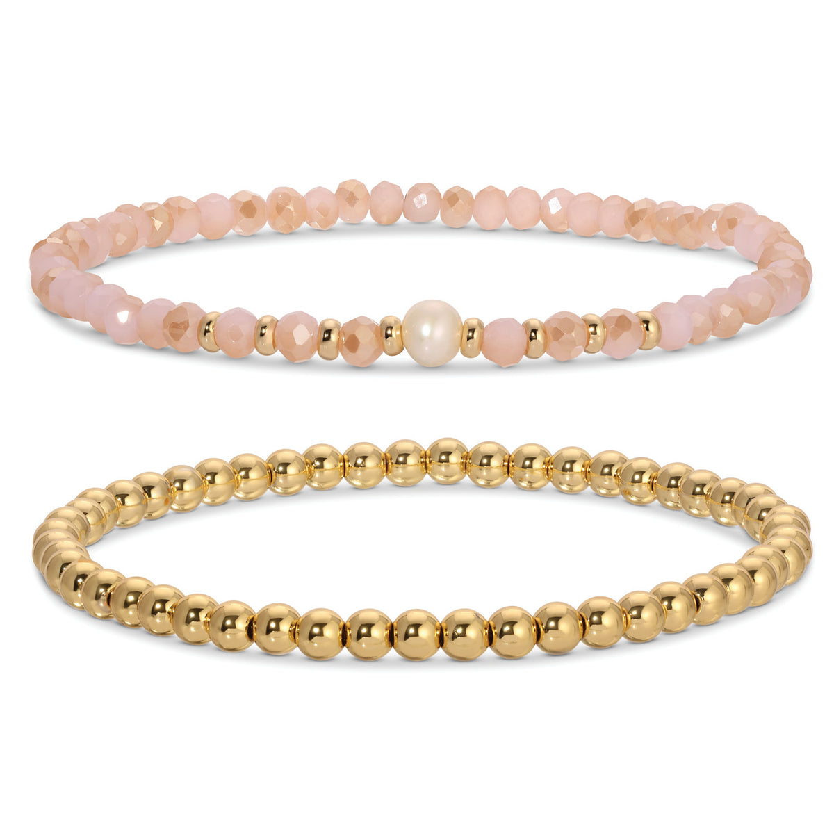 Beaded Duo Pearl Bracelet Set - Peach