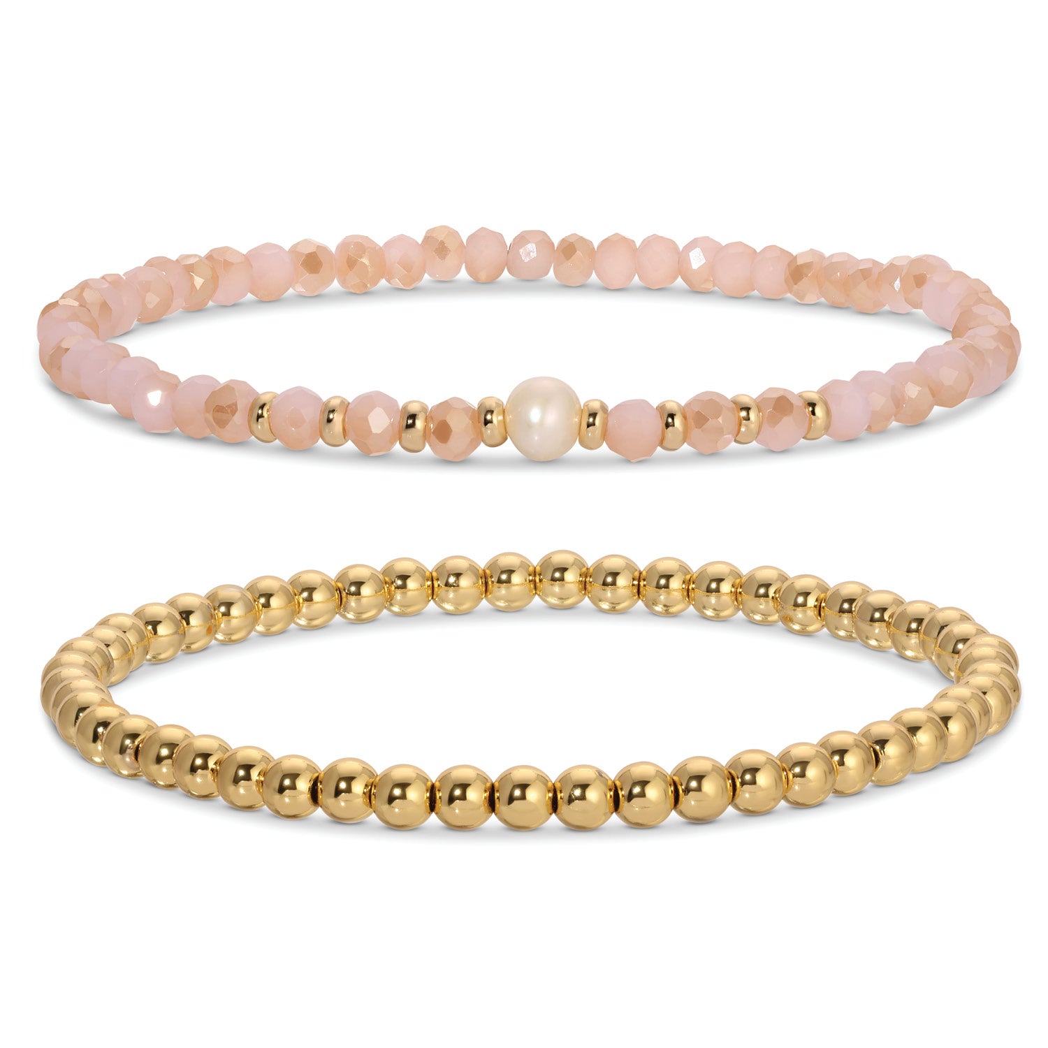 Beaded Duo Pearl Bracelet Set - Peach