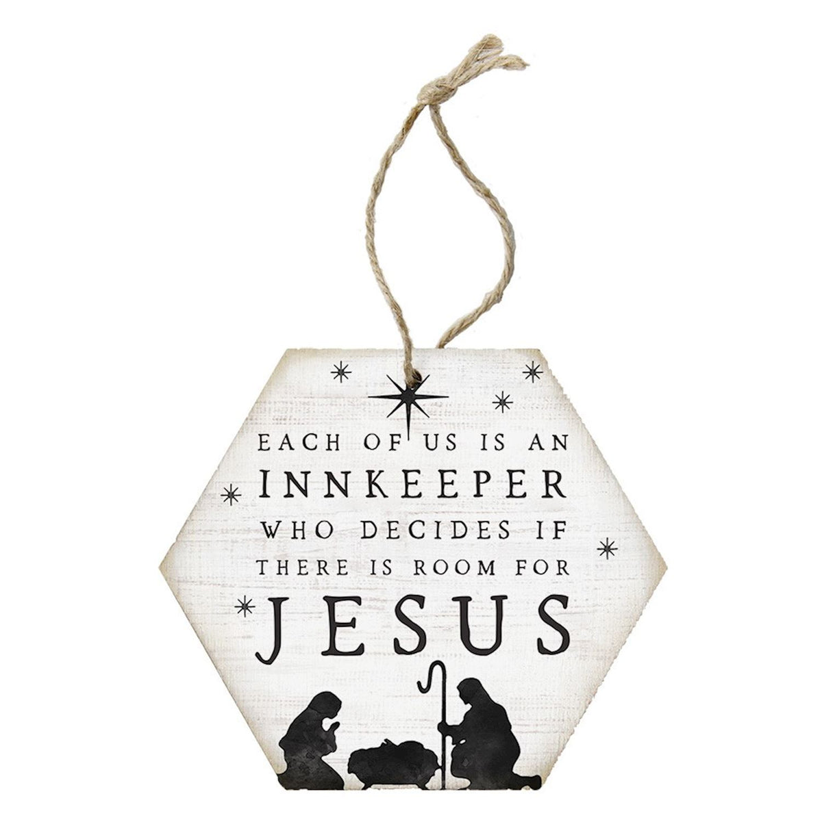 White wooden ornament - each of us is an innkeeper who decides if there is room for Jesus