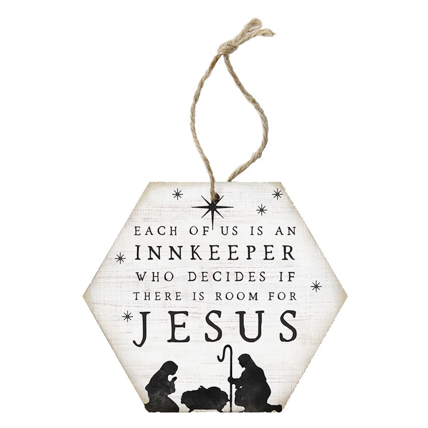 White wooden ornament - each of us is an innkeeper who decides if there is room for Jesus