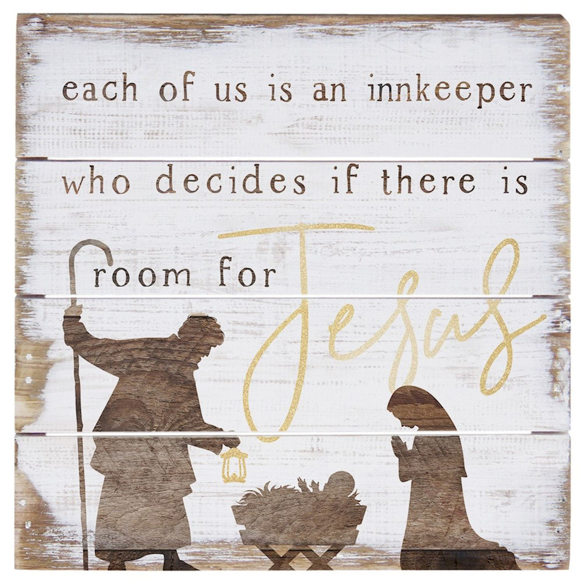 Wooden nativity sign - Each of us is an innkeeper who decides if there is room for Jesus.