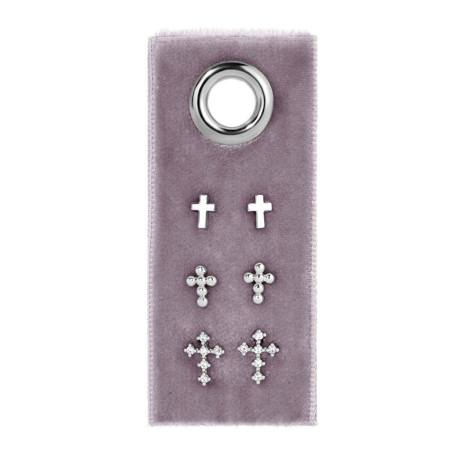 Silver Cross Stud Earring Set