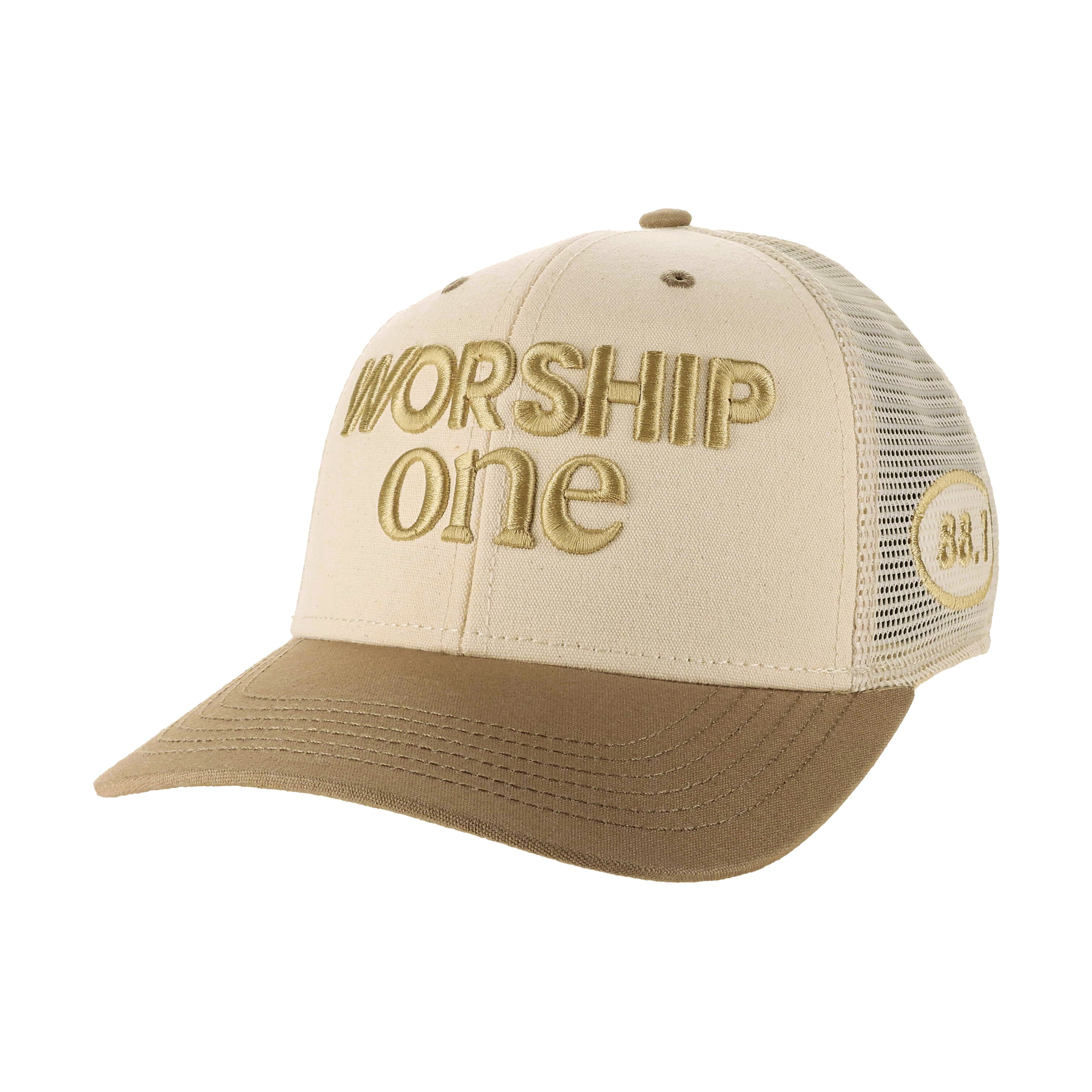 Tan Embroidered Worship One Hat