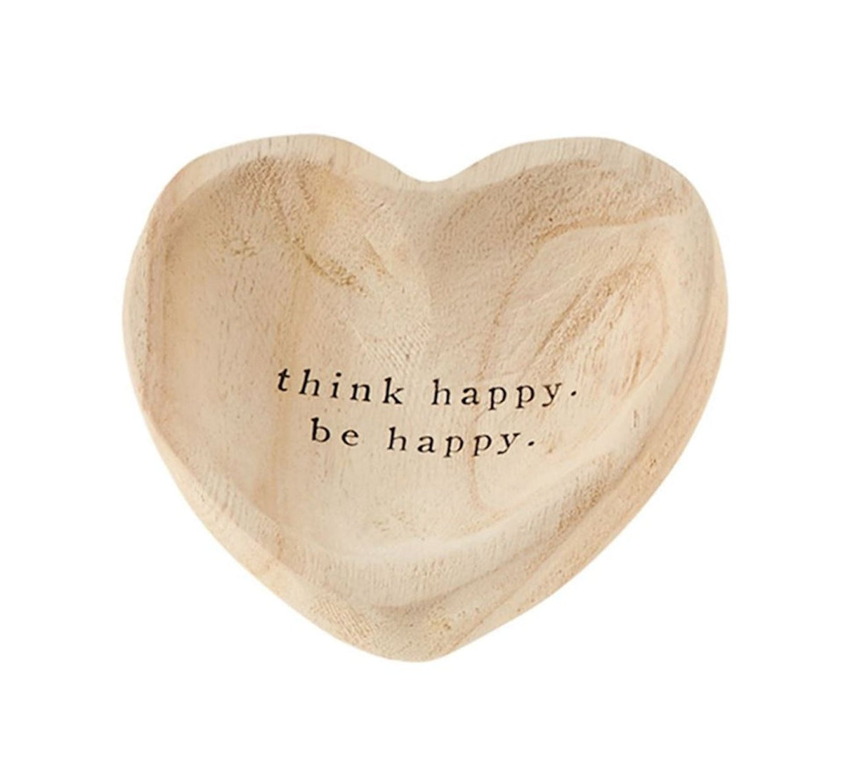 Think Happy Wood Heart Trinket