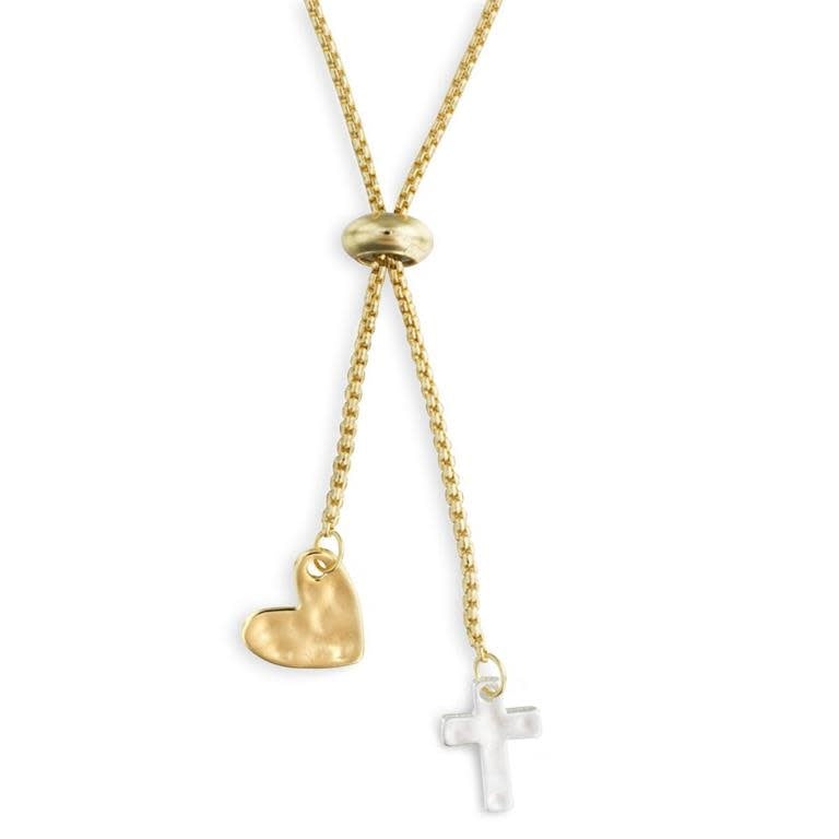 Lariat Heart & Cross Charm Necklace