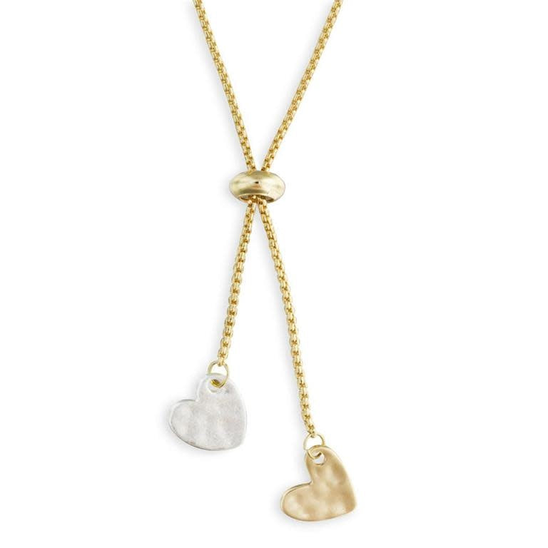 Lariat Double Heart Charm Necklace