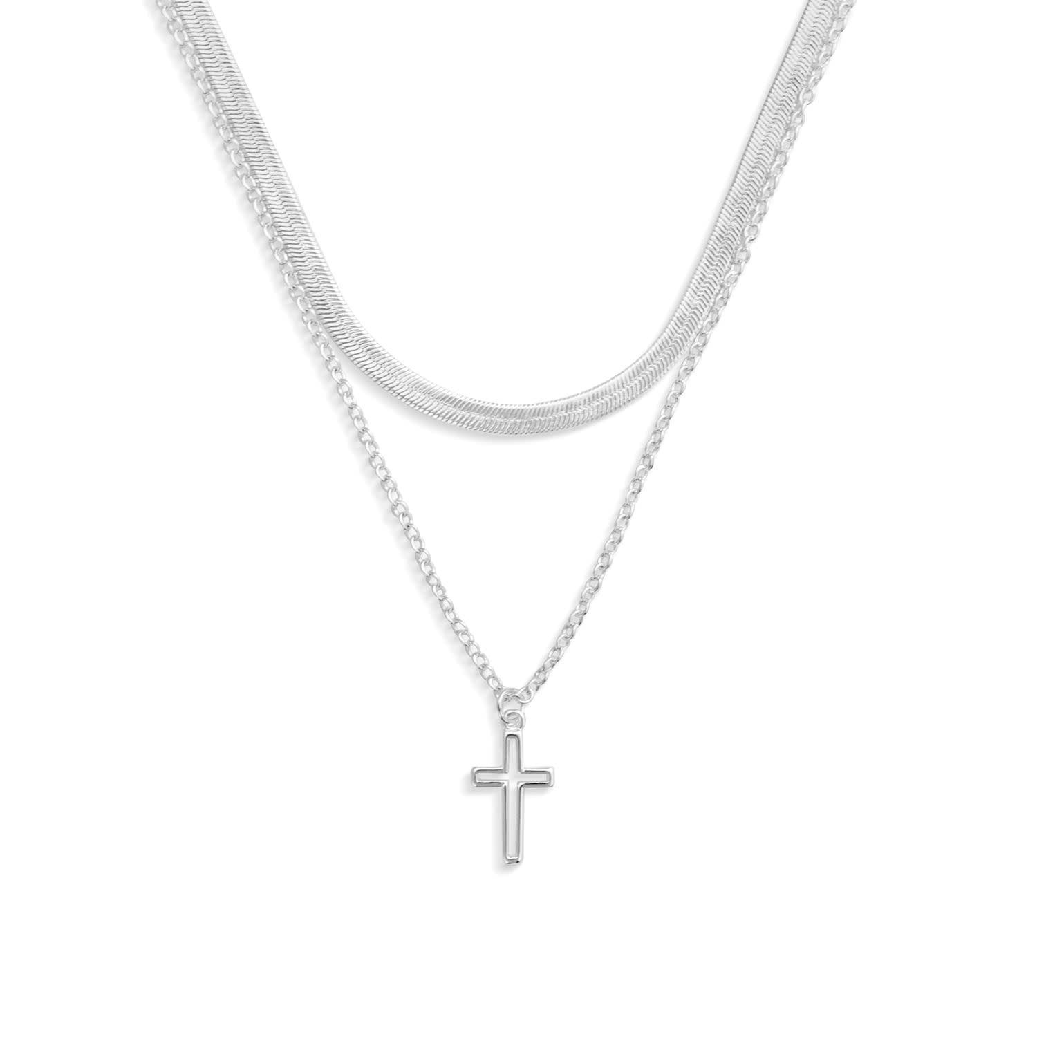 Layered Cross Silver Necklace