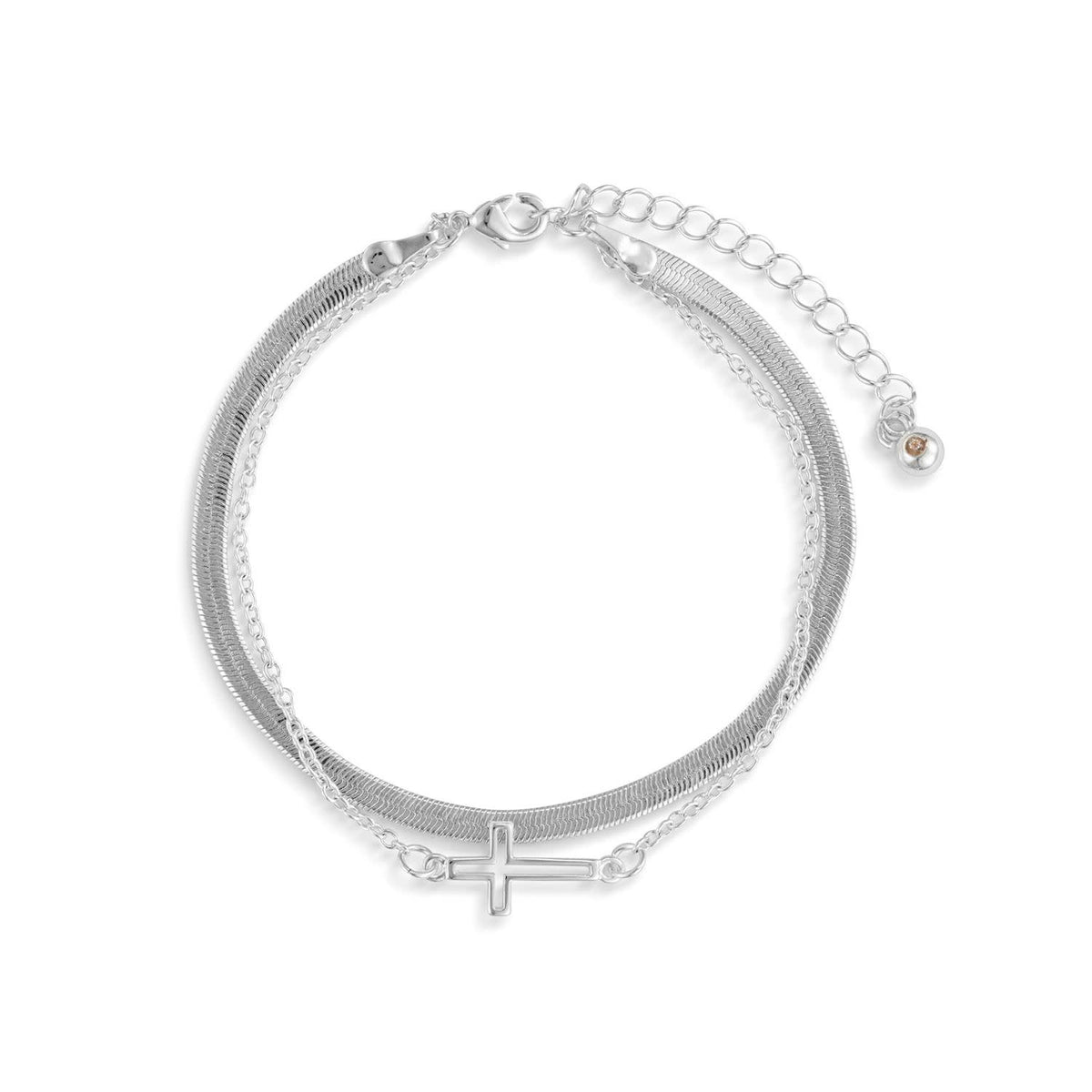 Layered Cross Silver Bracelet